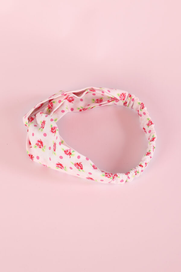Haarband handgemaakt in roze/rode bloemetjes stof. Voor volwassene, kind, dames en meisje.